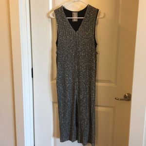 Gray knit dress with black slip